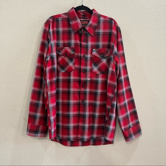 Dixxon Flannel Shirt Men Sz XL Red SO CAL SPEEDSHOP Sold Out Racing Biker Work - Picture 1 of 13